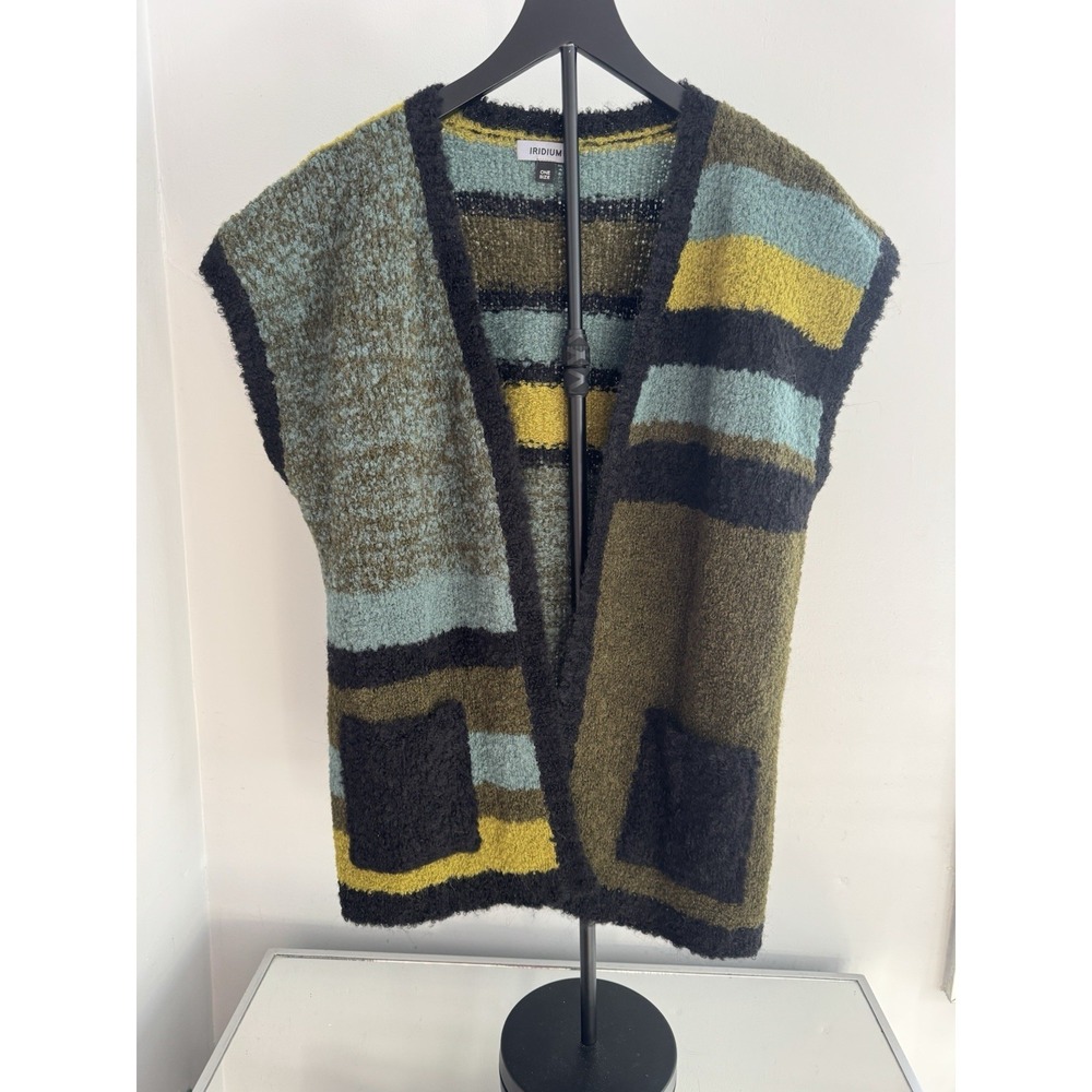 Iridium Women's‎ OS Alpaca Knit Cardigan Vest Boho Cozy Color Block Artsy Peru